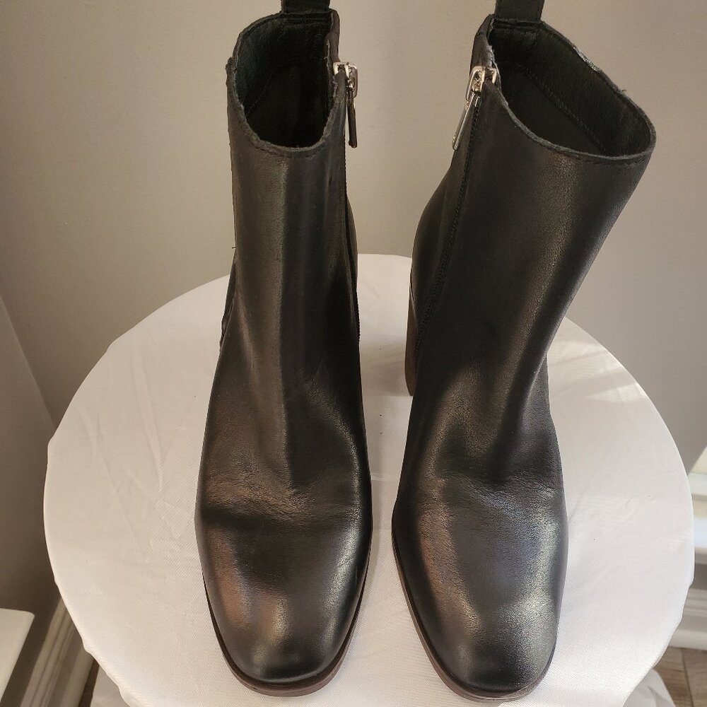 Lucky Brand black leather block-heel ankle bootie